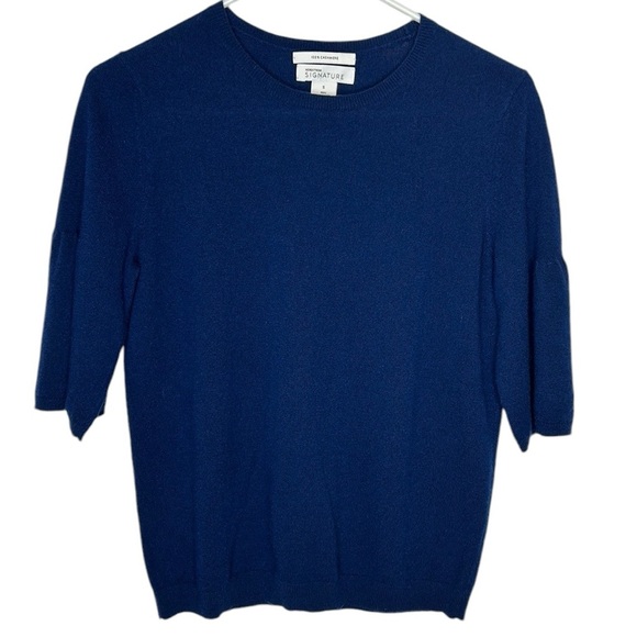 Nordstrom Signature‎ 100% Cashmere Sweater Women's Small Navy Blue Bell Sleeve - Picture 1 of 5
